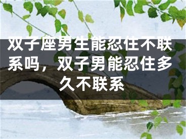 双子座男生能忍住不联系吗,双子男能忍住多久不联系