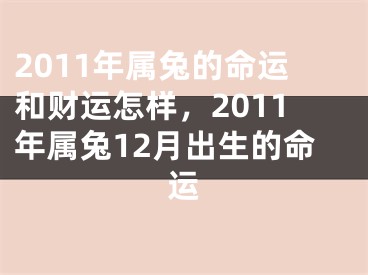 2011年属兔的命运和财运怎样，2011年属兔12月出生的命运