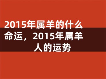 2015年属羊的什么命运,2015年属羊人的运势