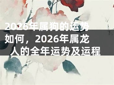 2026年属狗的运势如何,2026年属龙人的全年运势及运程