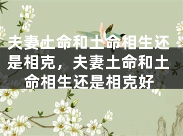 夫妻土命和土命相生还是相克，夫妻土命和土命相生还是相克好