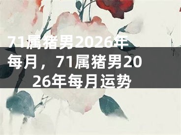 71属猪男2026年每月,71属猪男2026年每月运势