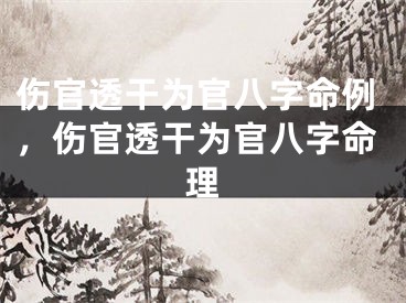 伤官透干为官八字命例，伤官透干为官八字命理