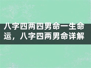 八字四两四男命一生命运,八字四两男命详解