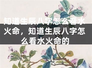 知道生辰八字怎么看水火命，知道生辰八字怎么看水火命的
