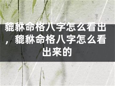 貔貅命格八字怎么看出，貔貅命格八字怎么看出来的