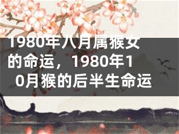 1980年八月属猴女的命运,1980年10月猴的后半生命运