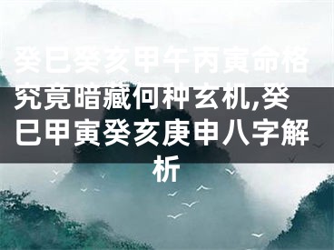 癸巳癸亥甲午丙寅命格究竟暗藏何种玄机,癸巳甲寅癸亥庚申八字解析