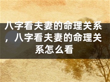 八字看夫妻的命理关系，八字看夫妻的命理关系怎么看