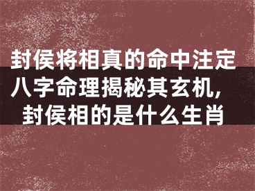 封侯将相真的命中注定八字命理揭秘其玄机,封侯相的是什么生肖