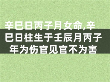 辛巳日丙子月女命,辛巳日柱生于壬辰月丙子年为伤官见官不为害